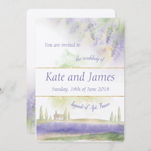 Provence-Wasserfarbe-Hochzeits-Einladung Einladung (Vorne/Hinten)