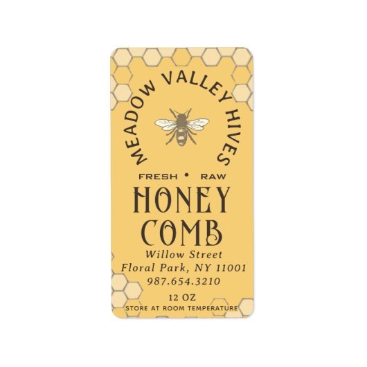 Provence Yellow HONEYCOMB Label Honeycomb & Bee Adressaufkleber (Vorne)