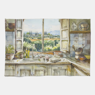 Provenzalische Landhausküche Aquarell mit Ländlich Geschirrtuch