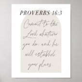 Proverbs 16:3 Minimal Boho Beige Arch Script Poster (Vorne)