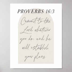 Proverbs 16:3 Minimal Boho Beige Arch Script Poster