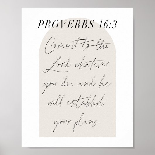 Proverbs 16:3 Minimal Boho Beige Arch Script Poster (Vorne)