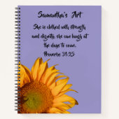 Proverbs 31:25 Bibelverse Sonnenblumen Sketchbook Notizblock (Vorderseite)