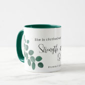 Proverbs 31:25 Eukalyptus Inspirational Scripture Tasse (Vorderseite Links)