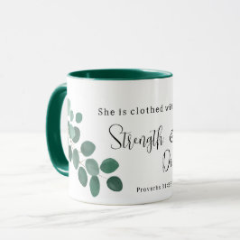 Proverbs 31:25 Eukalyptus Inspirational Scripture Tasse