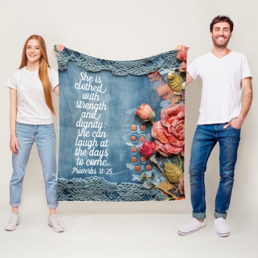 Proverbs 31:25 Fleece Blanket Bible Verse Floral (Beispiel)