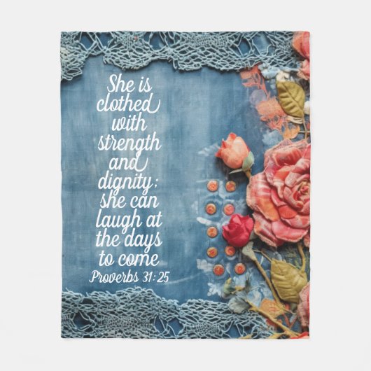 Proverbs 31:25 Fleece Blanket Bible Verse Floral (Vorderseite)