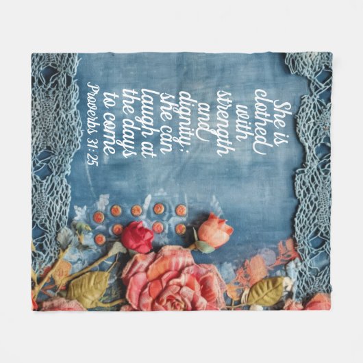 Proverbs 31:25 Fleece Blanket Bible Verse Floral (Vorderseite (Horizontal))