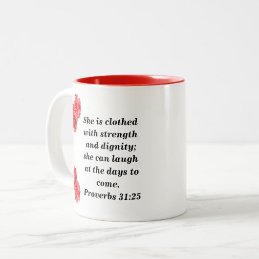 Proverbs 31:25 Ideal Christian Woman With Red Rose Zweifarbige Tasse (Vorderseite Links)