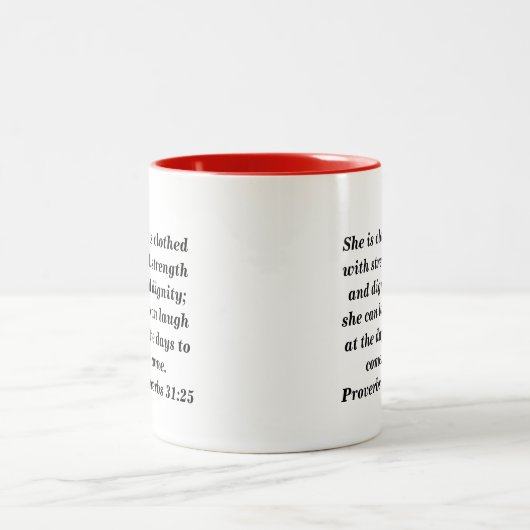 Proverbs 31:25 Ideal Christian Woman With Red Rose Zweifarbige Tasse (Mittel)