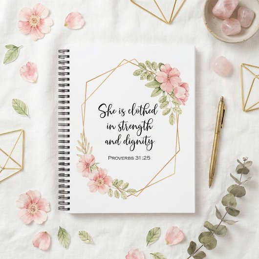 Proverbs 31:25 Strength and Dignity Floral  Notizblock