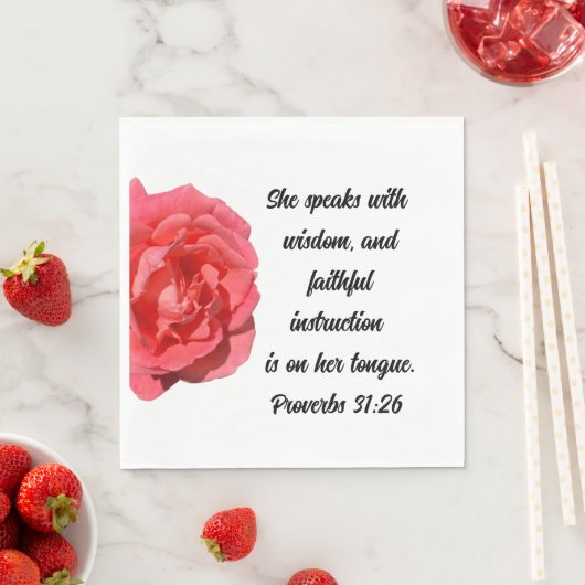Proverbs 31:26 Rose für Christliche Lehrkräfte im  Serviette (Beispiel)