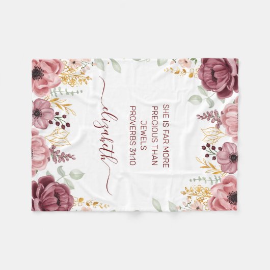 Proverbs 31 Elegante pastellrosa Blume Fleecedecke (Vorderseite (Horizontal))