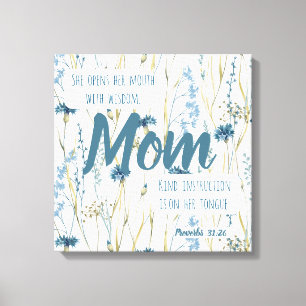 Proverbs 31 Mama Blue & Gold Blume Leinwanddruck