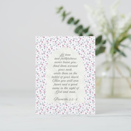 Proverbs 3:3–4 Floral Scripture  Postkarte (Stehend Vorderseite)