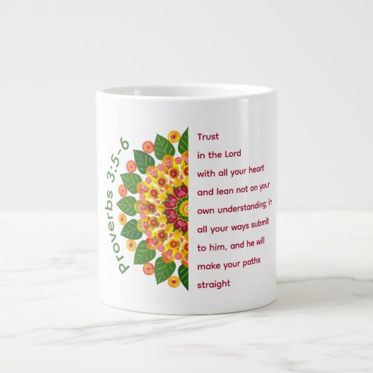 Proverbs 3:5-6 Mandala Blume Jumbo Tasse (Vorderseite)