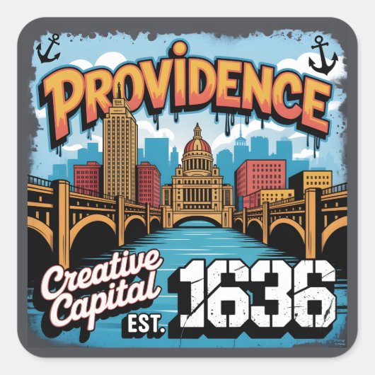 Providence Graffiti Mural Street Art Design Quadratischer Aufkleber (Vorderseite)