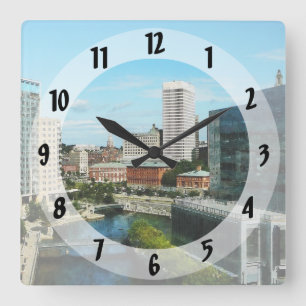 Providence RI Skyline Quadratische Wanduhr