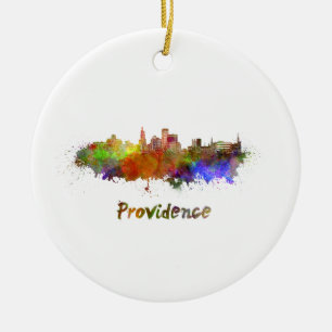 Providence skyline in watercolor keramik ornament