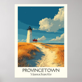Provincetown MA Vintag Lighthouse Beach Art Poster