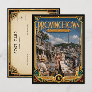Provincetown Massachusetts Vintage Art Deco Golden Postkarte