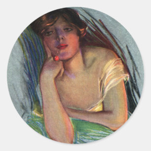 Provokative Lady mit Cherry Runder Aufkleber