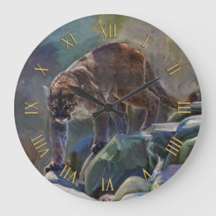 Prowling Cougar Mountain Lion Art Design Große Wanduhr