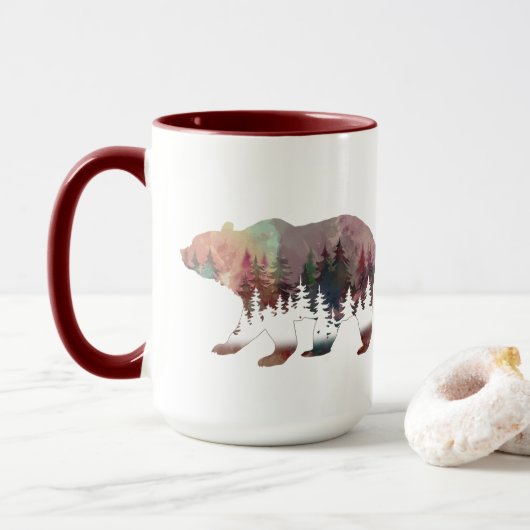 Prowling Watercolor Wilder Lebensbär Tasse (Mit Donut)