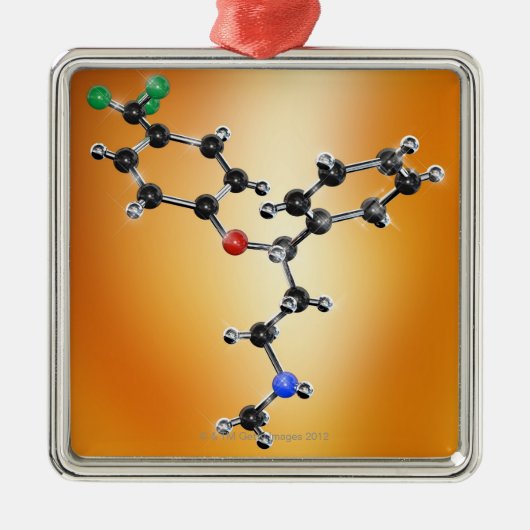 Prozac. Molekulares Modell des Antidepressivums Silbernes Ornament (Vorne)