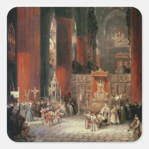 Prozession in Sevilla Kathedrale, 1833 (Öl auf Can Quadratischer Aufkleber