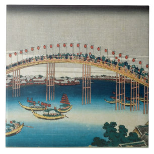Prozession über einer Brücke (Farbewoodblock Fliese