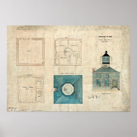 Prudence Island Lighthouse Plan - Rhode Island Poster (Vorne)