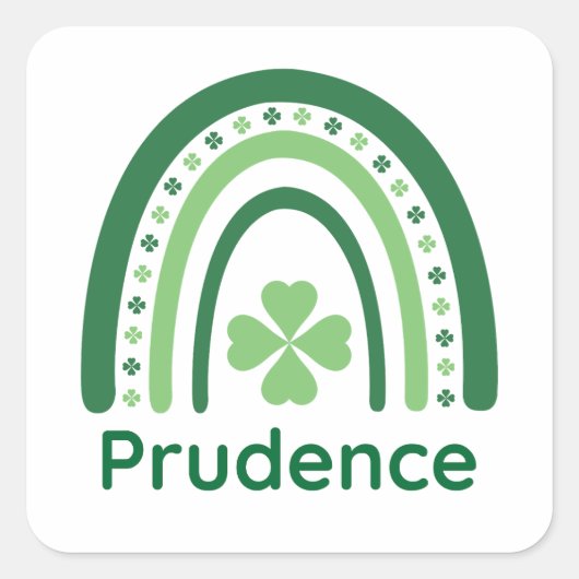 Prudence Name Clover Boho Regenbogen Quadratischer Aufkleber (Vorderseite)