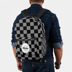 Prüfgrau-schwarz-geometrisch-Retro-Monogramm Bedruckter Rucksack