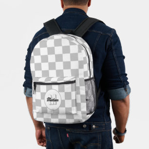 Prüfkachelgrau-weiße geometrische Retro-Monogramm Bedruckter Rucksack