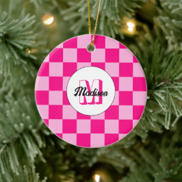 Prüflichtes, heißrosa geometrisches Retro-Monogram Keramik Ornament