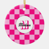 Prüflichtes, heißrosa geometrisches Retro-Monogram Keramik Ornament (Vorne)