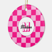 Prüflichtes, heißrosa geometrisches Retro-Monogram Keramik Ornament (Links)