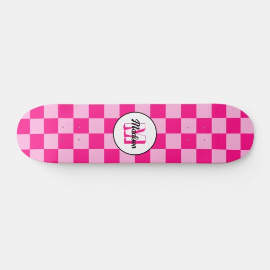 Prüflichtes, heißrosa geometrisches Retro-Monogram Skateboard (Horizontal)