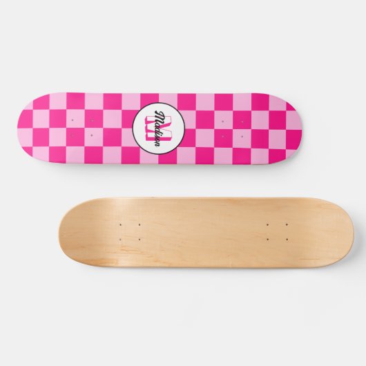 Prüflichtes, heißrosa geometrisches Retro-Monogram Skateboard (Horizontal)