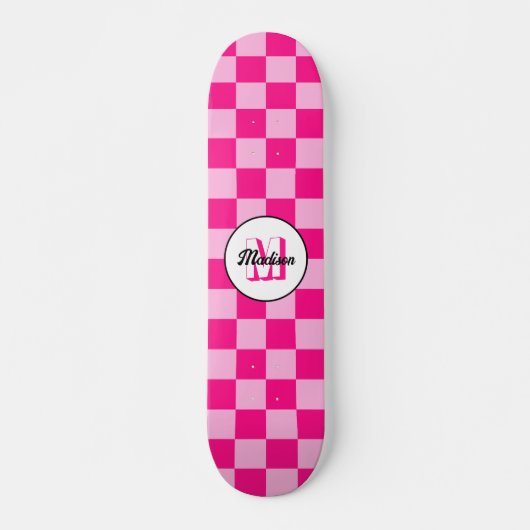 Prüflichtes, heißrosa geometrisches Retro-Monogram Skateboard (Vorne)