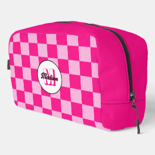 Prüflichtes, heißrosa geometrisches Retro-Monogram Waschbeutel