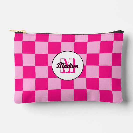 Prüflichtes, heißrosa geometrisches Retro-Monogram Zubehörtasche (Vorderseite)