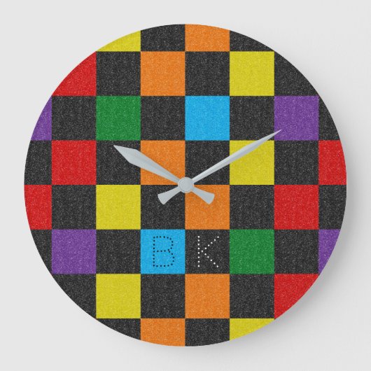 Prüfmuster Trendy Rainbow LGBTQ Monogram Große Wanduhr (Vorderseite)