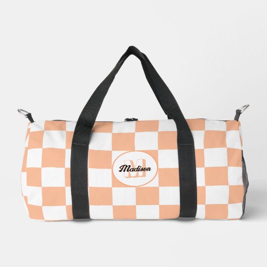 Prüfpfirsichfarbene und weiße geometrische Retro-M Duffle Bag (Vorderseite)