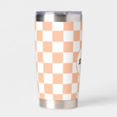 Prüfpfirsichfarbene und weiße geometrische Retro-M Thermobecher (Vorderseite)