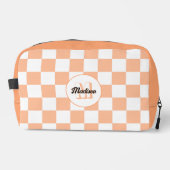 Prüfpfirsichfarbene und weiße geometrische Retro-M Waschbeutel (Vorderseite)