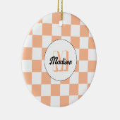 Prüfpfirsichweißes geometrisches Retrogramm Keramik Ornament (Rechts)