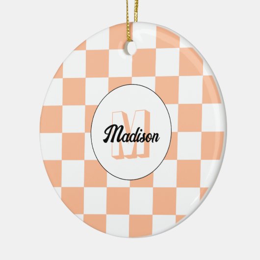 Prüfpfirsichweißes geometrisches Retrogramm Keramik Ornament (Links)