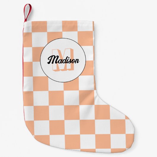 Prüfpfirsichweißes geometrisches Retrogramm Kleiner Weihnachtsstrumpf (Vorderseite)